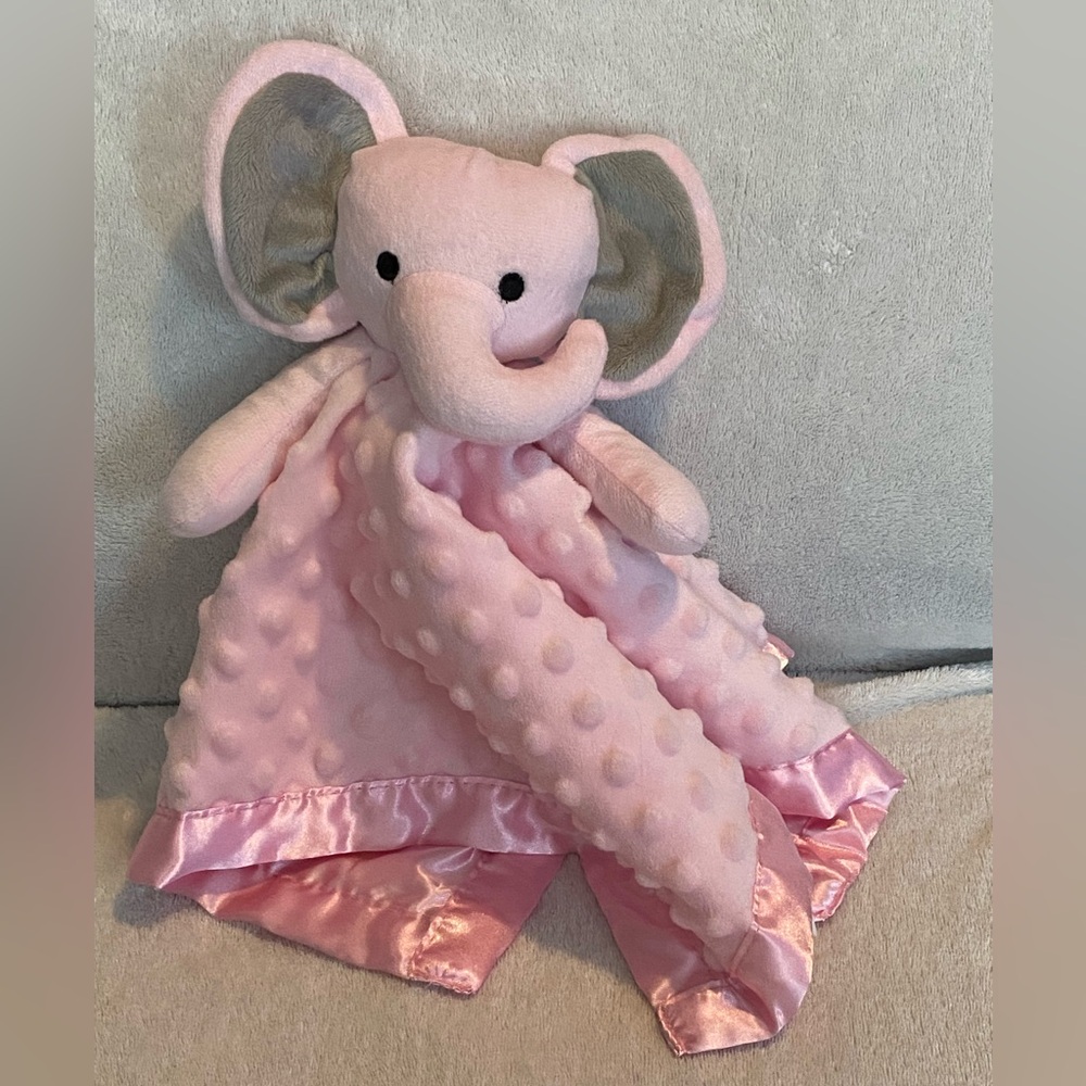 Pro Goleem Pink Elephant Security Blanket  Baby Lovey Unisex 16 X 16” Satin Back